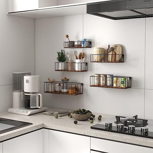 Floating Shelves Wall Mounted Set of 5, Hanging Storage Wall Shelf with Rail for Bathroom, Bedroom, Living Room, Kitchen