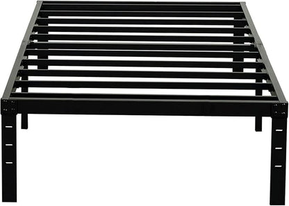 Wulanos Twin Size Bed Frame, 3500lbs Heavy Duty Metal Platform with Steel Slats Support, No Box Spring Needed, 14 inches high Bedframe with Ample Storage, Sturdy and Noise-Free, Black