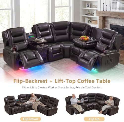 SAMERY Power Loveseat Recliner Sofa, Adjustable Headrests & Lift-Top Table
