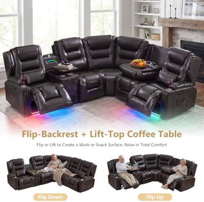 SAMERY Power Loveseat Recliner Sofa, Adjustable Headrests & Lift-Top Table
