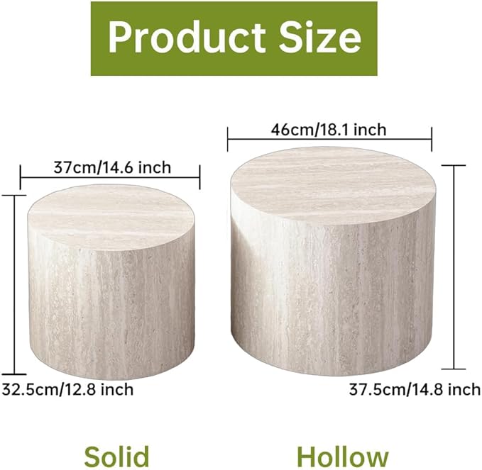 Round Nesting Coffee Tables Modern Travertine Coffee Table Small Round Coffee Tables Circular Side Table Accent End Table Nested Coffee Table Set for Living Room (Travertine B)