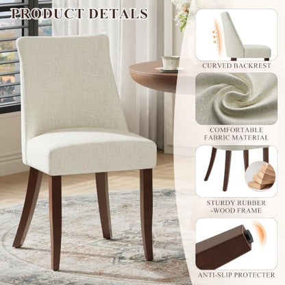 COLAMY Upholstered Dining Chairs Set of 4, Mid Century Modern Kitchen Chairs with Back, Farmhouse Fabric Side Dining Room Chairs with Wood Legs for Dining Room Restaurant, Beige
