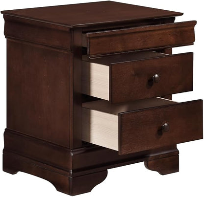 MASARA 4-Piece Louis Philippe Style Sleigh Queen Bedroom Set in Dark Cherry Finish