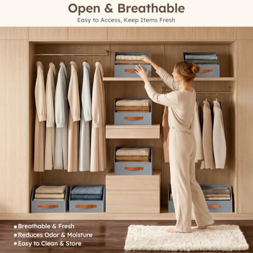 Homsorout Fabric Storage Bins for Organizing - 8 Pack Large Trapezoid Collapsible Storage Bins with Front Handle, Closet Organizers and Storage for Bedroom, Home Shelves, Small Spaces, Grey