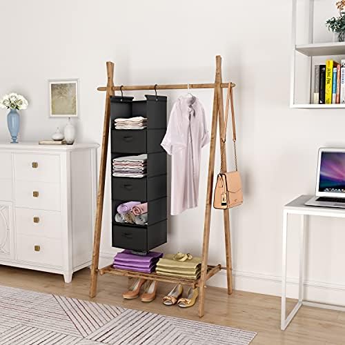 6 Tier Foldable Hanging Closet Organizer with Hooks, Black-D3