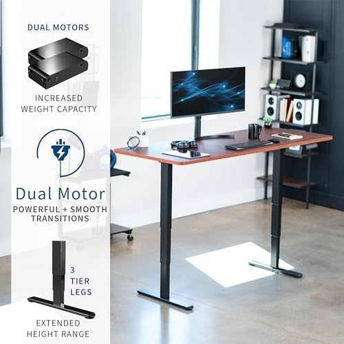 VIVO Electric Dual Motor Standing Desk, 71" x 30" Dark Walnut Top