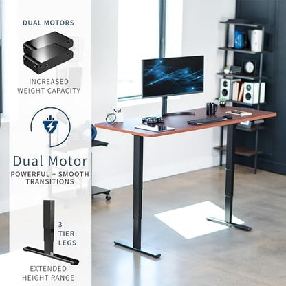VIVO Electric Dual Motor Standing Desk, 71" x 30" Dark Walnut Top