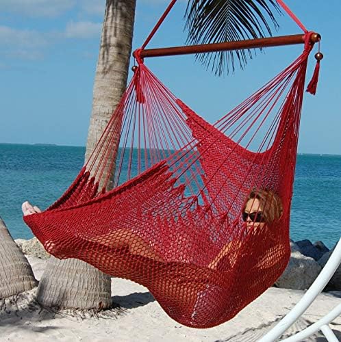 Large Caribbean Hammock Chair - 48 Inch - Polyester - Hanging Chair - Red
