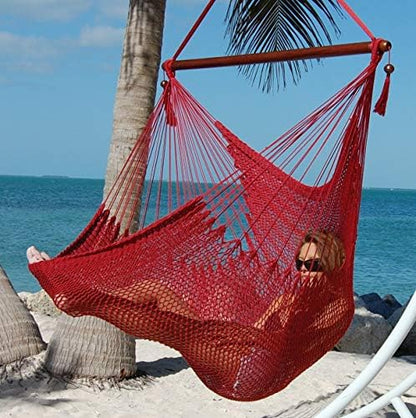 Large Caribbean Hammock Chair - 48 Inch - Polyester - Hanging Chair - Red