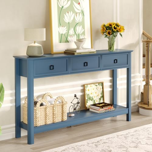 Treocho 53.1" Console Table with 3 Drawers, Sofa Table Behind Couch, 2 Tier