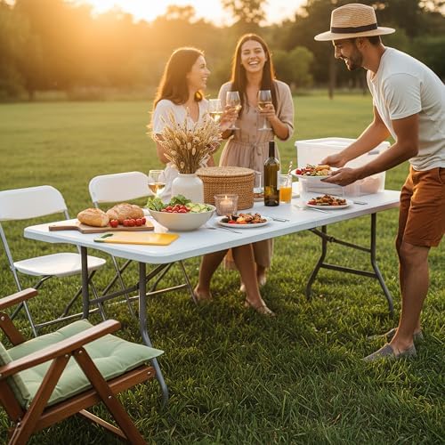 10 Pack 6FT White Plastic Folding Tables, Fold-in-Half