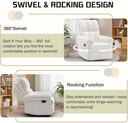 Korser Small Swivel Rocker Recliner Chair, Manual Recliner, Beige