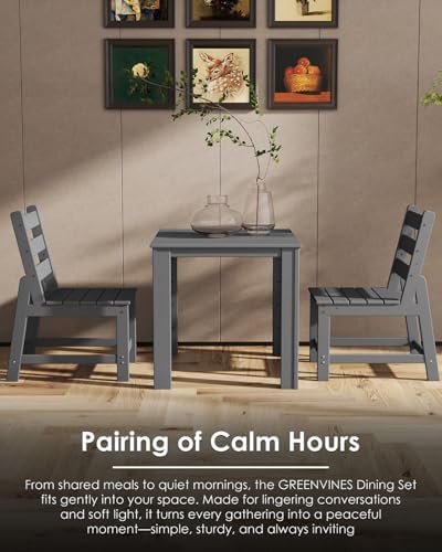 GREENVINES HDPE Outdoor Dining Table w/ Umbrella Hole for 4, Gray