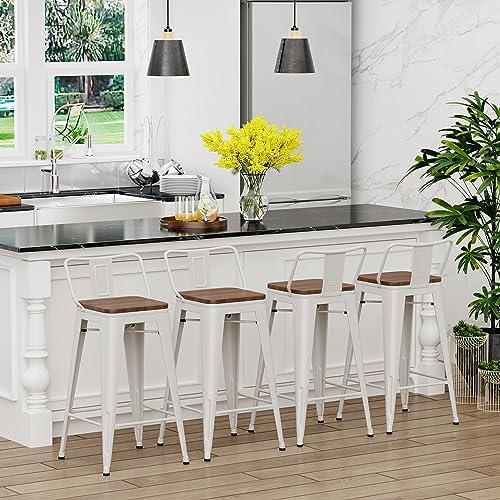 Yongchuang 26 inch Metal Bar Stools Set of 4, Counter Height, Cream White
