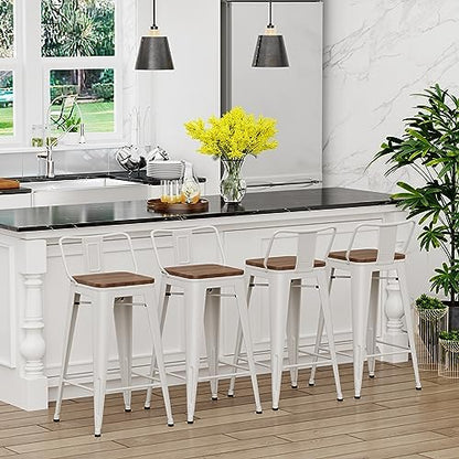 Yongchuang 30 inch Metal Bar Stools Set of 4, Bar Height Stools Cream White