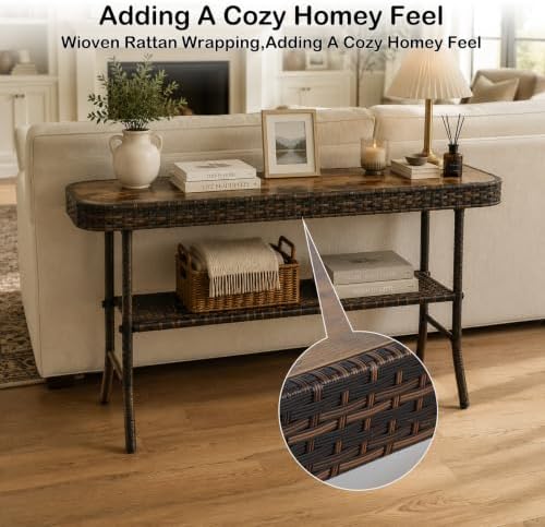 Entryway Table with Storage, 2-Tier 35.4'' Console Table with Woven Wrap