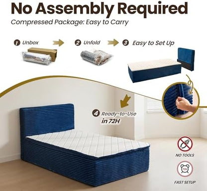 Twin Boneless Bed, Frame & Headboard & Mattress Set, Blue