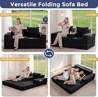 MAXYOYO Sofa Bed, 64-Inch Boneless Loveseat with 2 Cup Holders