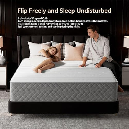 PurrJoys Firm Queen Mattress, 12 Inch Cooling-Gel Memory Foam and Pocket Spring Hybrid Mattress, Queen Bed Mattress in a Box, CertiPUR-US Certified, Firm, Queen Size Mattress