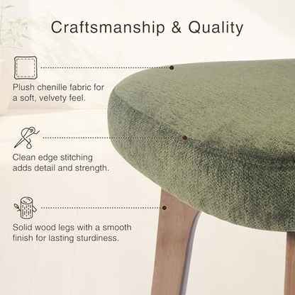 YOUNIKE Wooden Dining Chairs Set of 4, Chenille Fabric Upholstered Dining Room Chairs Kitchen Side Chairs, Farmhouse Dinner Chairs with Solid Wood Legs for Kitchen Dining Vanity, Green