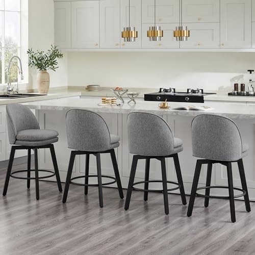 KISLOT Counter Height Barstools 26 inch Upholstered Swivel Bar Stools with Back and Wood Legs for Kitchen Island,Set of 2,Dark Grey Fabric-Armless