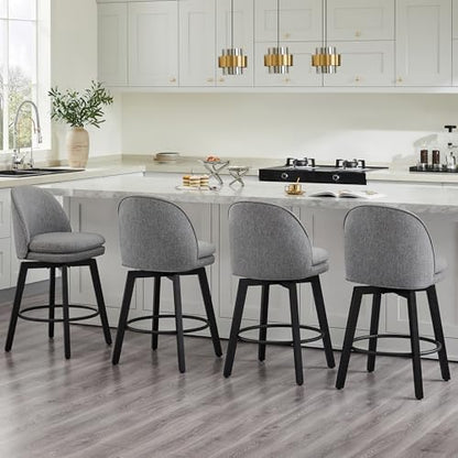 KISLOT Counter Height Barstools 26 inch Upholstered Swivel Bar Stools with Back and Wood Legs for Kitchen Island,Set of 2,Dark Grey Fabric-Armless