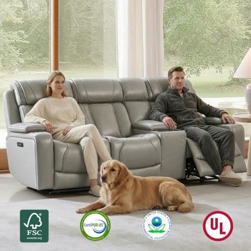 Watson & Whitely Power Reclining Sofa 3-Seat with Console, Light Grey