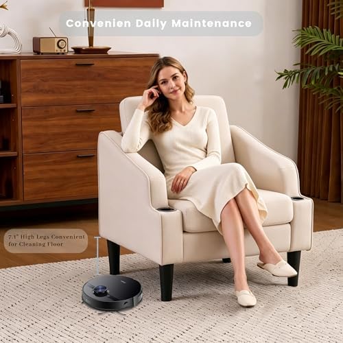 Modern Accent Chairs Living Room, Mid Century Arm Chair for Bedroom, Upholstered Reading Chair for Adults, Comfy Single Sofa for Apartment, Office, Waiting Room (1, Beige)