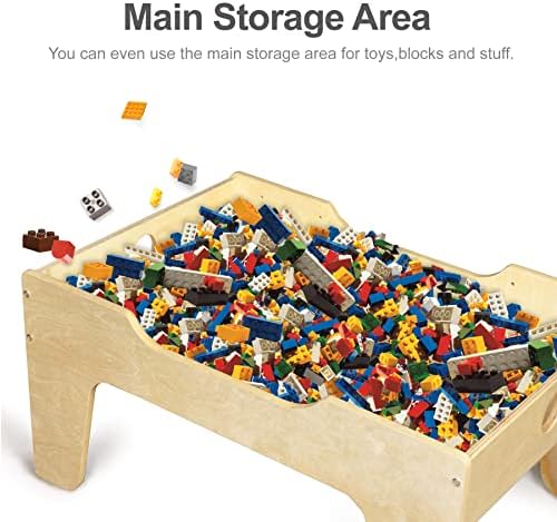 Kids All-in-One Activity Play Table w/ Building Bricks & Train Tracks