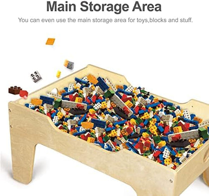 Kids All-in-One Activity Play Table w/ Building Bricks & Train Tracks