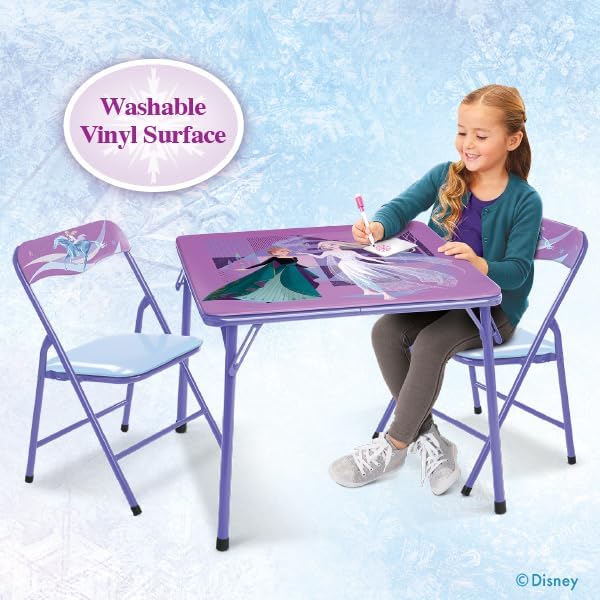 Disney Frozen Kids Folding Table & Chairs Set for Kid and Toddler 36 Months Up To 7 years, Includes: 1 Table (24"L x 24"W x 20"H), 2 Chairs (13"L x 13.5"W x 21"H) Weight Limit: 70 lb