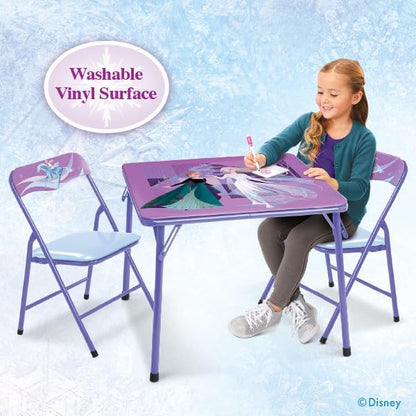 Disney Frozen Kids Folding Table & Chairs Set for Kid and Toddler 36 Months Up To 7 years, Includes: 1 Table (24"L x 24"W x 20"H), 2 Chairs (13"L x 13.5"W x 21"H) Weight Limit: 70 lb