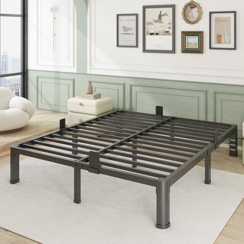 Bilily 10 inch Full Size Metal Bed Frame with Round Corner Legs,Headboard Holes,Heavy Duty Steel Slat Support Platform Full Bed,Mattress Retainer,No Box Spring Needed, Easy Assembly,Squeak Resistant