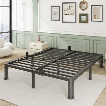 Bilily 10 inch Full Size Metal Bed Frame with Round Corner Legs,Headboard Holes,Heavy Duty Steel Slat Support Platform Full Bed,Mattress Retainer,No Box Spring Needed, Easy Assembly,Squeak Resistant