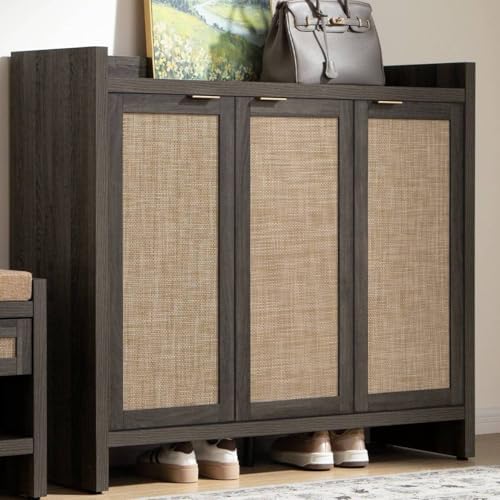 SICOTAS Shoe Storage Cabinet, 30 Pairs Rattan Shoe Cabinet for Entryway