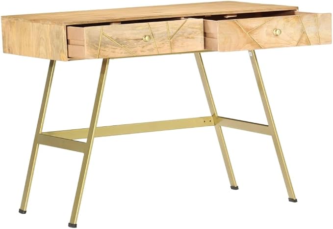 vidaXL Writing Desk, Computer Desk with Storage Drawers, Console Table with Steel Legs for Living Room Hallway, Modern Style, Solid Wood Mango