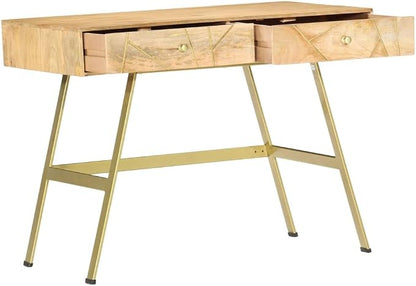 vidaXL Writing Desk, Computer Desk with Storage Drawers, Console Table with Steel Legs for Living Room Hallway, Modern Style, Solid Wood Mango