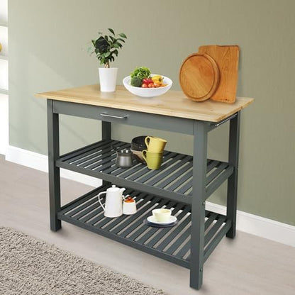 Casual Home Kitchen Island with Solid American Hardwood Top, Slate Gray, 40" W (373-932)