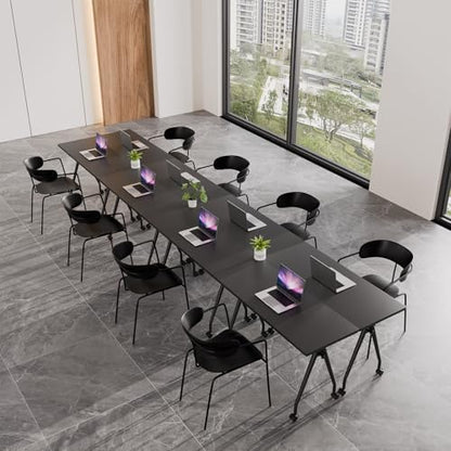 Folding Conference Table, Conference Room Tables with Wheels Foldable Large Rectangle Meeting Seminar Table for 6-12 People, Flip Top Mobile Training Table for Office Classr (4, Black 3, 55.1in)