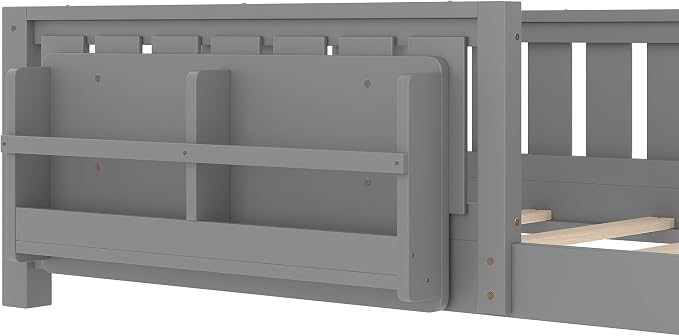 Bellemave Twin Size Montessori Floor Bed with Rails and Slats, Twin Size Floor Bed with Bookshelf and Fence, Low Profile Montessori Beds Frame for Girls, Boys, White