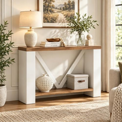 HOMBAZAAR Entryway Table,2-Tier Console Table for Entryway,White Brown,47"
