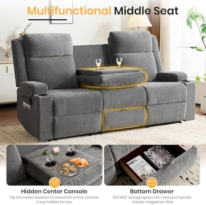Manual Recliner Sofa Set for Living Room, Comfy Chenille Loveseat Recliner Sofa & Deep Seat Reclining Couch, RV Wall Hugger Loveseat Sofa Set for Living Room Furniture Sets(Gray)