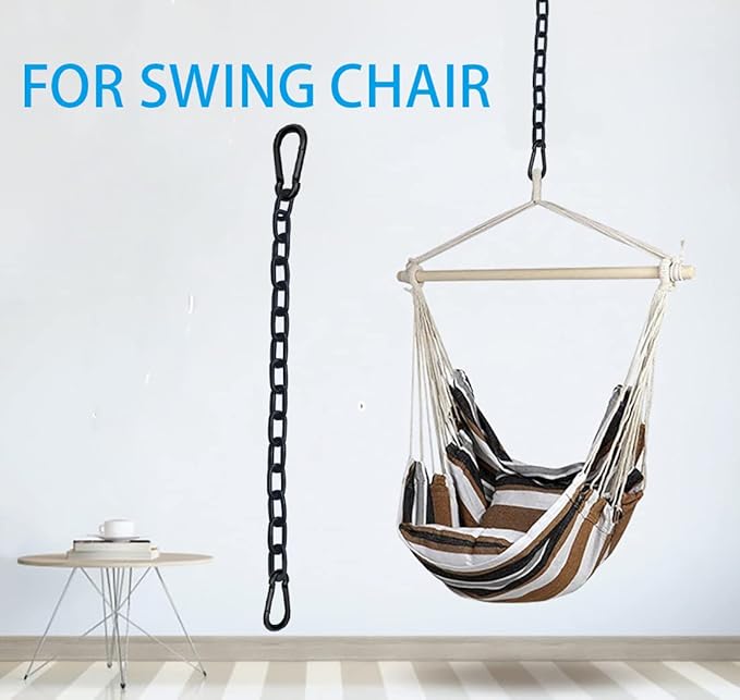 2Pcs 23 Inch Black Heavy Duty Hanging Chains with 4 Carabiners, Chair Hardware for Indoor Outdoor Playground Hanging Chair Hammock Punching Bags 800 LB Capacity (Black Metal Chain-23 Inch-2 Packs)