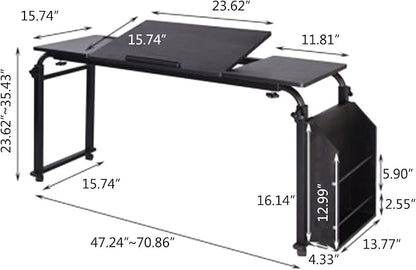Gdrasuya10 Overbed Table with Wheels for Full/Queen Beds,Home Office Desks for Laptop,Height/Width Adjustable for Bedroom, Dining Room, Living Room(Height: 23" - 35" /Width: 47" - 70")