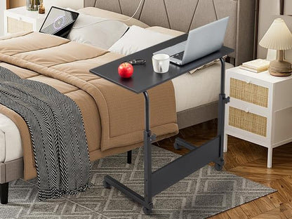 Karl home Mobile Side Table 31.5 inch Computer Desk with Wheels Height Adjustable Rolling Potable Laptop Cart, C-Shaped Bed Couch Sofa End Tables with Edge Stopper for Livingroom Bedroom, Black