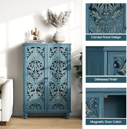 JOINICE 47" Tall Accent Cabinet with Doors & Storage for Living Room,Blue