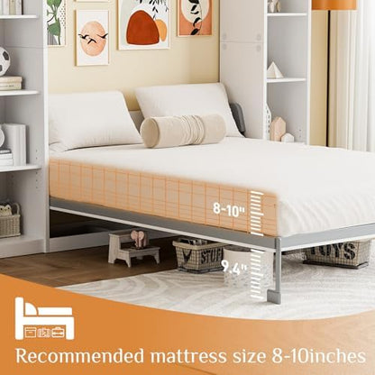 Queen Size Murphy Bed with 2 Storage Cabinet, Farmhouse Wood Hidden Foldable Wall Bed Frame, Space Saving Beds with Shelves, Murphy Bed Queen for Guest Room, Apartment,Office,Bedroom, White