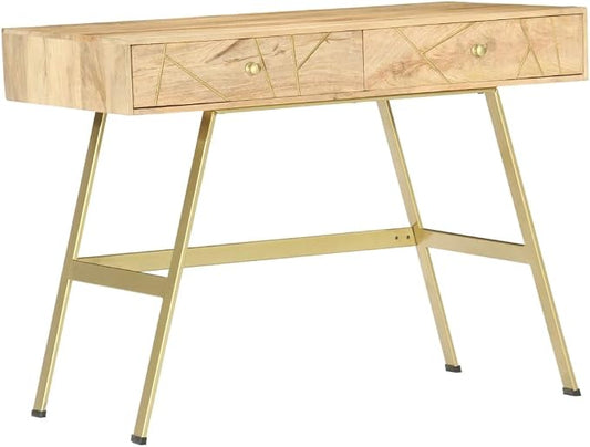vidaXL Writing Desk, Computer Desk with Storage Drawers, Console Table with Steel Legs for Living Room Hallway, Modern Style, Solid Wood Mango