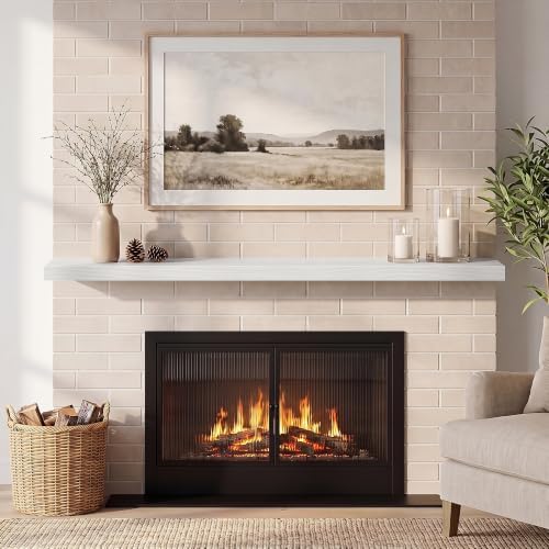 60 Inch Fireplace Mantel Set of 2, Long Floating Shelf for Bedroom|Living Room, Wall Mounted Farmhouse Display with Invisible Heavy Duty Metal Bracket, White