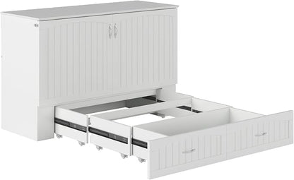 AFI, Southampton Murphy Bed Chest Queen with 6" Mattress, Storage Drawer & Built-in USB Charger, White